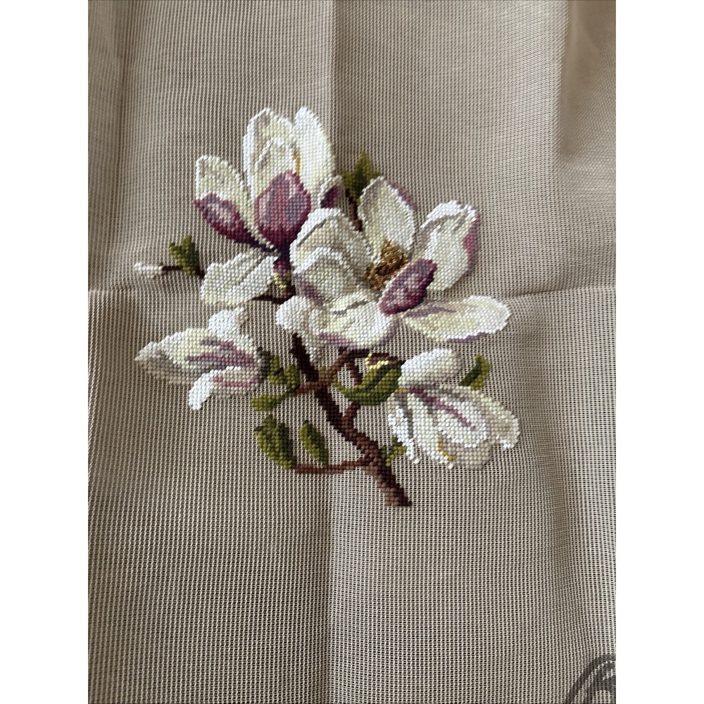 Vintage Bucilla Incomplete Floral Needlepoint Flowers Blue Canvas - Picture 2 of 5